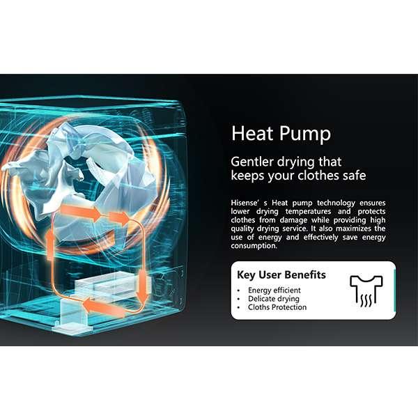 Hisense DRYER Heat Pump เครื่องอบผ้าฝาหน้า 8 kg. สีเทา รุ่น DH80N1 - Image 7